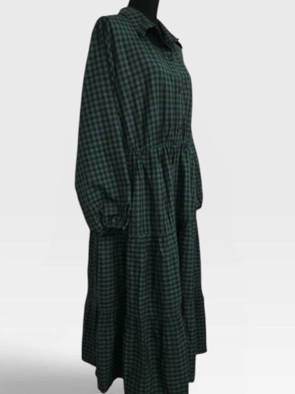 BloomChic Dark Green and Black Plaid Long-Sleeve Maxi Dress